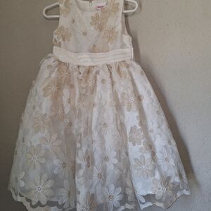 Nannette Ivory & Gold Floral Lace Party Dress for Girls